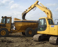 360 excavator and dump truck